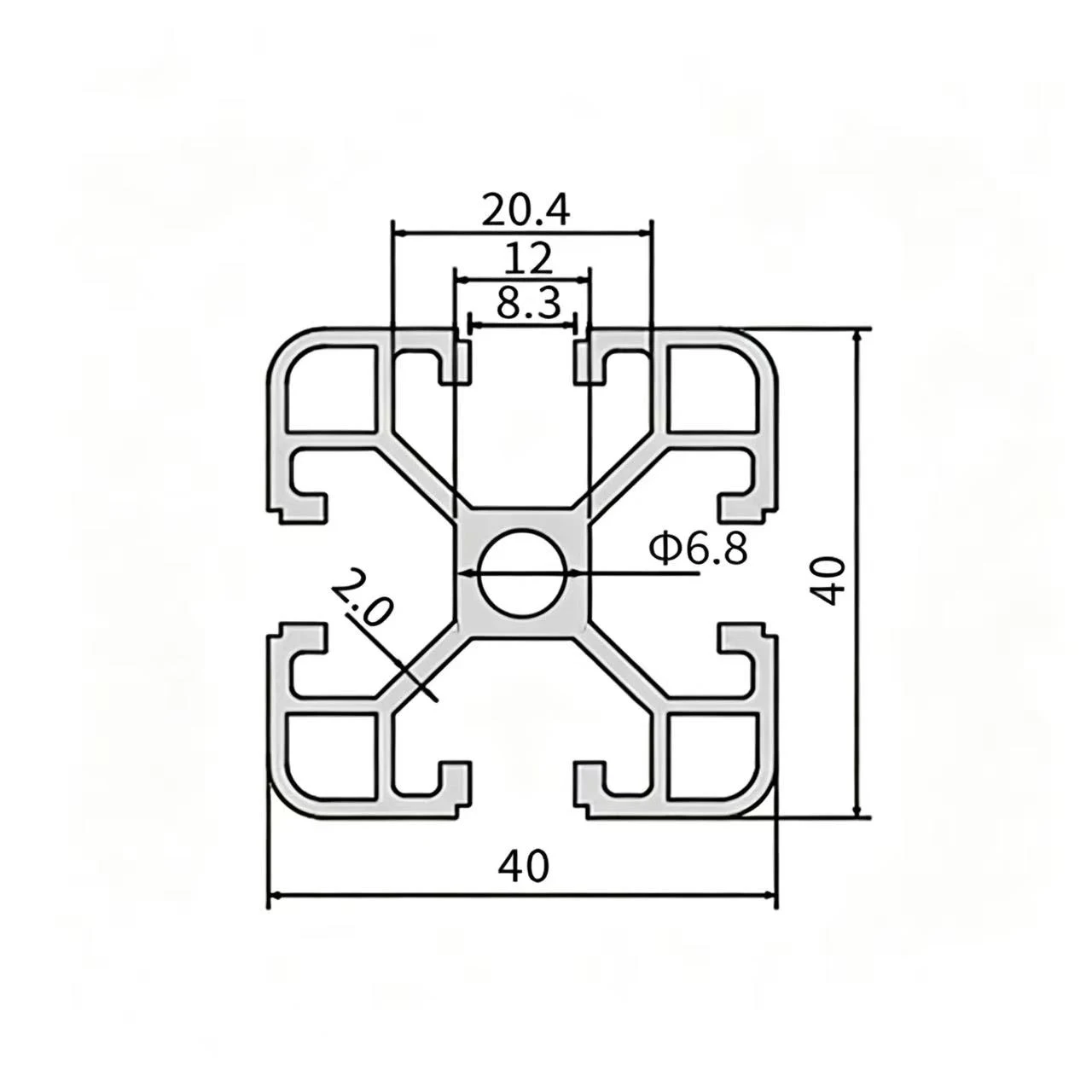 Thickness 2.0mm Silver EU 4040 VC-1 V-Slot Aluminum Profile Anodized Extruded Aluminum 3D Printer Rail 100 150 200 250 300 550mm