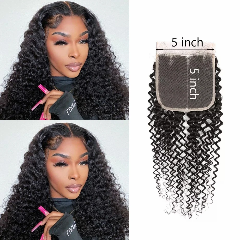 Kinky Curly 5x5 HD Lace Closure Brazilian Deep Wave Remy Human Hair 4X4 Lace Closure Free Part Transparent Lace Egg Curly Remy