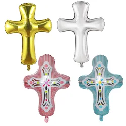 2pcs Easter Cross Foil Helium Balloon Christening First Communion Eucharist Party Decoration Jesus Pentecost Air Globos Supplies