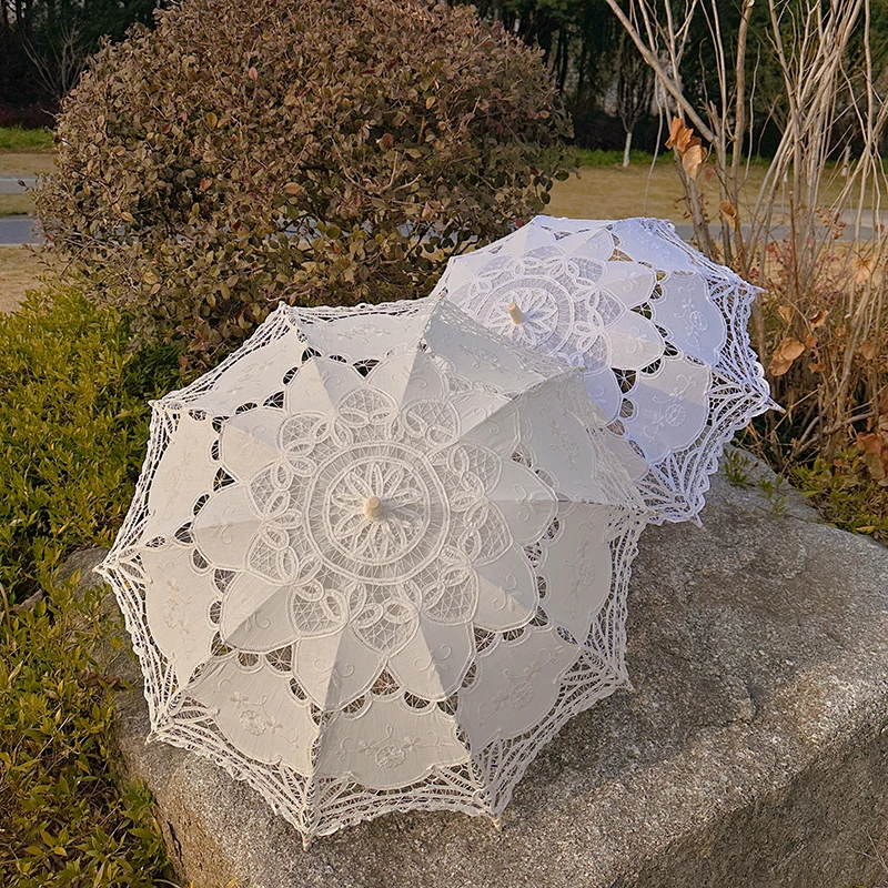 Free Shipping New Size Handmade Battenburg Lace Parasol Cotton Umbrella Bride Wedding Photo Prop