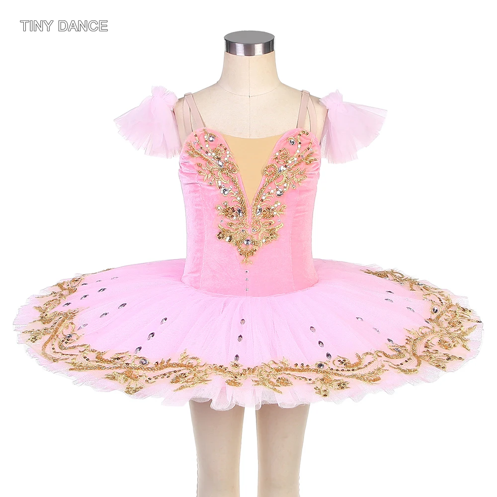 Pink Velvet Professional Ballet Dance Tutu for Girls and Women Performance Costumes Ballet Dancing Dress with Arm Bands BLL516