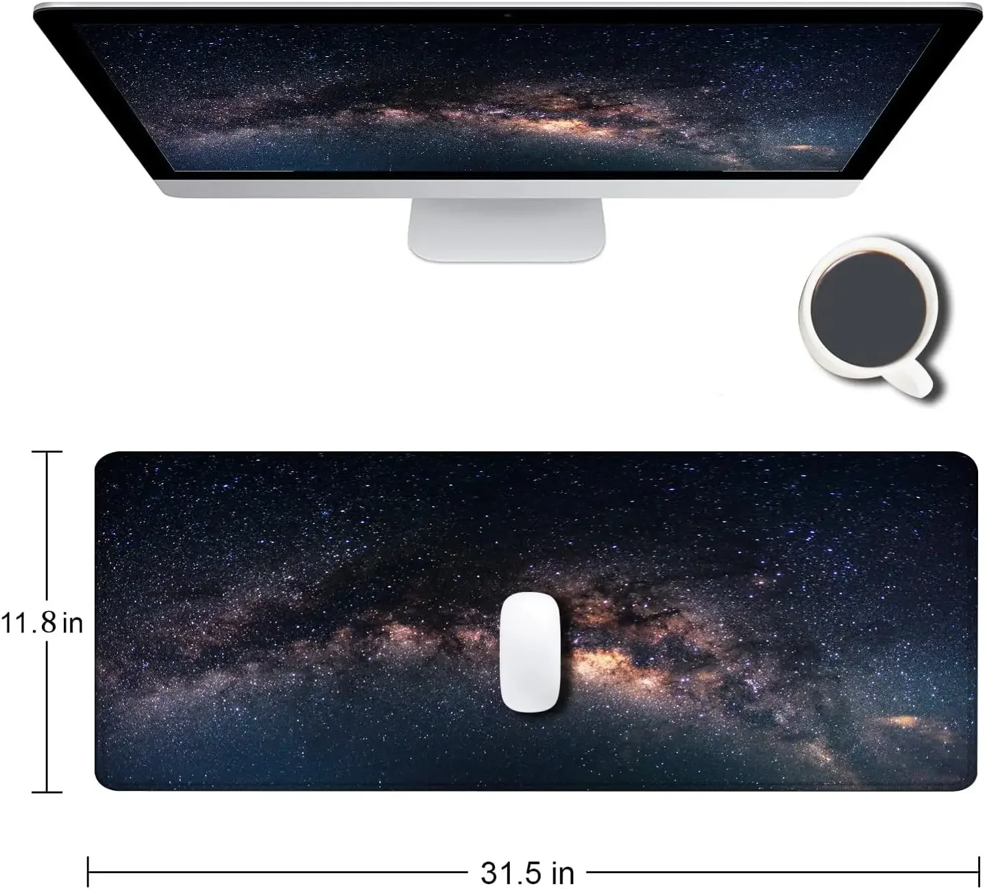 Starry Milky Way Gaming Mouse Pad, Dark Night Star Galaxy Print Smooth Edge Non Slip Mat Gamers Office Home Wireless Mouse Use