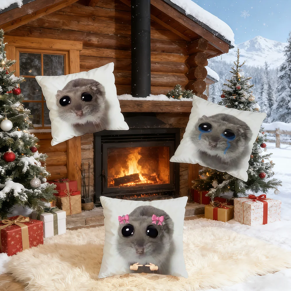 Sad Hamster Cartoon Cute cushion cover Home Bedding Sofa living Room pillowcase Simple Soft Skin Cushion Cover Party Gift