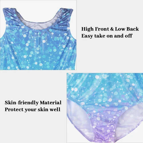Imagen 2 del producto Leotardos de gimnasia para niñas, trajes de una pieza sin mangas brillantes con pantalones cortos y diadema