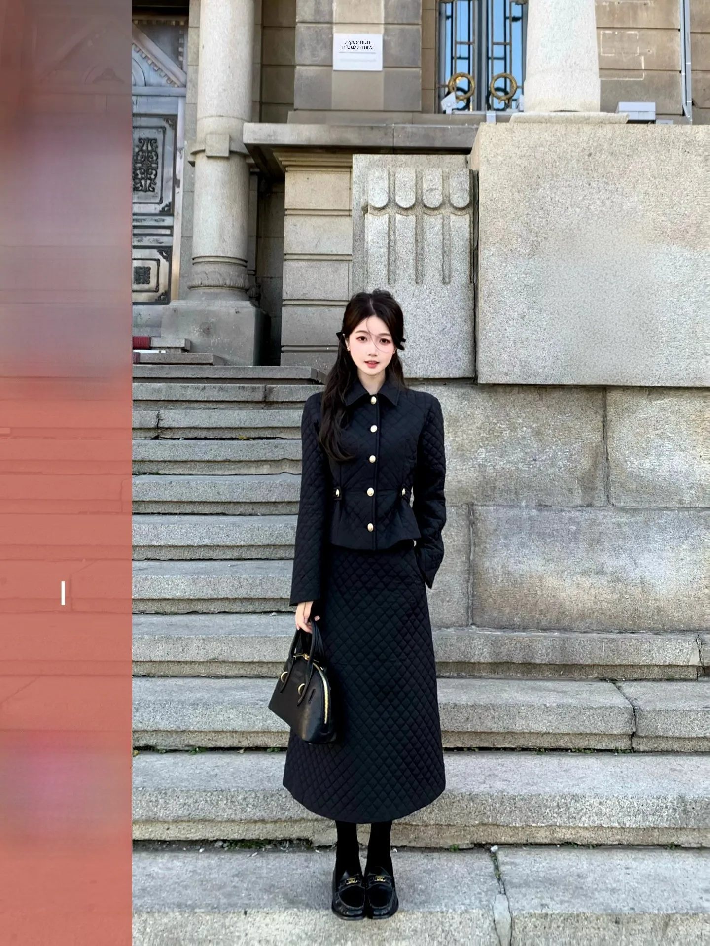 

Huangzuozuo Women's Winter Faion Set Diamond Pattern Cotton Jaet High Waist Skirt Two Piece Suit Briti Sle Long Sve
