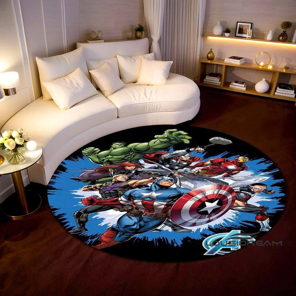 Round Cartoon Superhero Captain America Floor Mat 3D Printing Bathroom Kitchen Carpet Doormat for Living Room Game Carpet