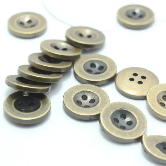 50PCS 10-25mm 4-Holes Buttons Spot Supply Wide Edge Four Eye Bronze Imitation Metal Button Coat Sweater Shirt Button