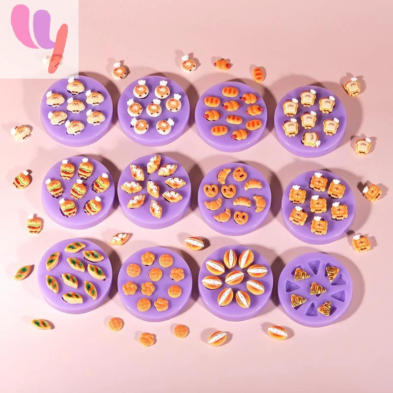 Mini Food Grade Silicone Mold Hamburger Cheese Bread Fries Shaped DIY Dropped Silicone Mold Handmade Decorating Jewelry Tool