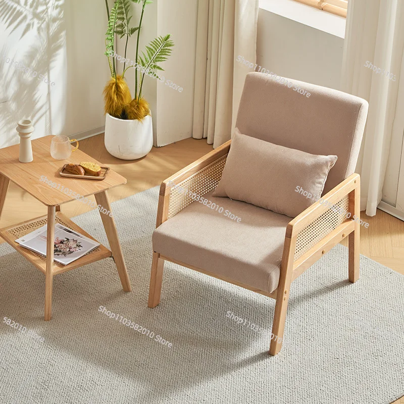 

Custom Solid Wood Leisure Armchair, Single Sofa Chair for Balcony Living Room Bedroom, Rest Backrest Seat