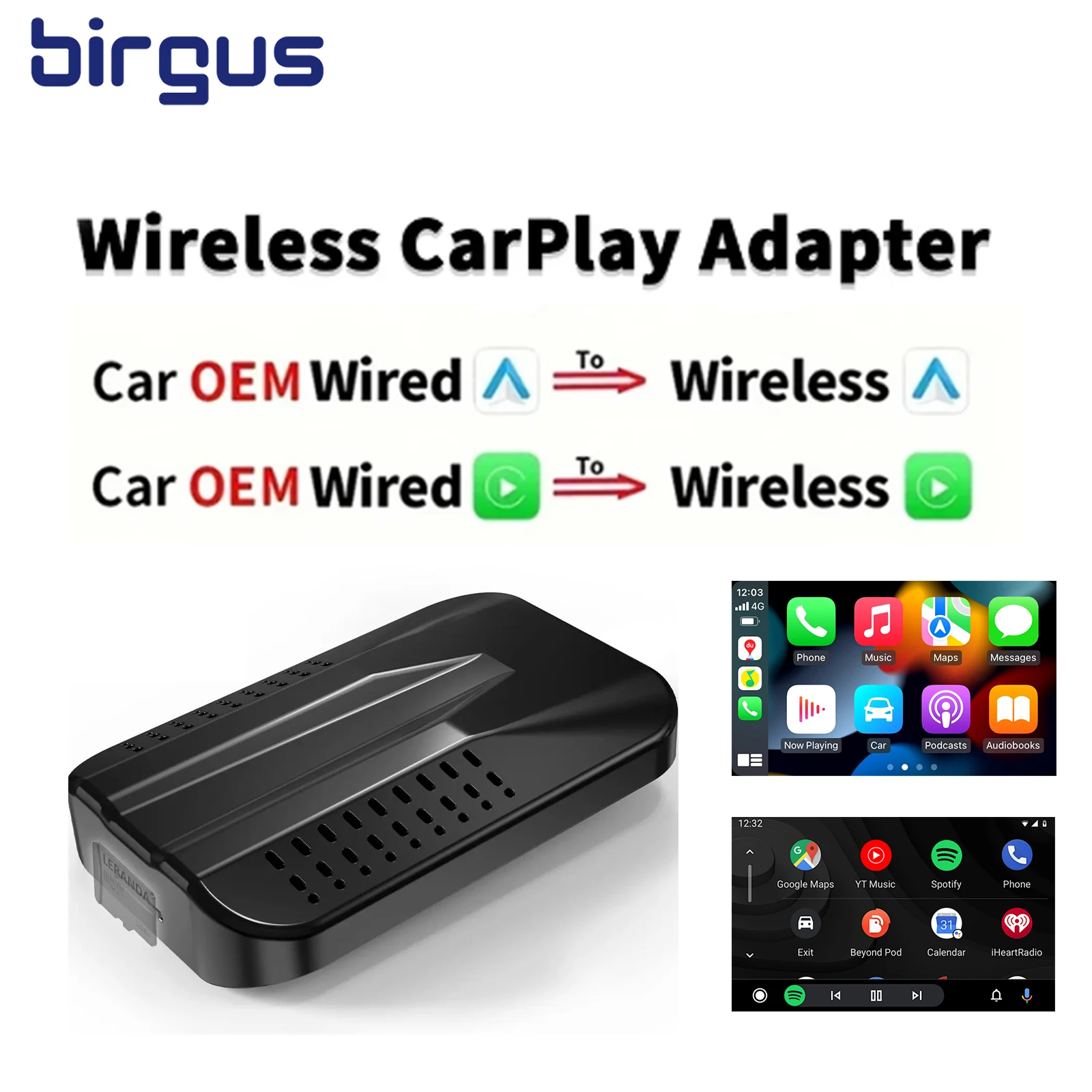 Birgus Carplay C9 AI Box Wireless Carplay Adapter Wired to Wireless Apple Carplay Android AUTO BT5.0 Dual WiFi Android 13