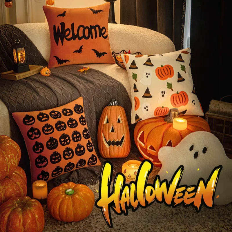 

Halloween Embroidered Pillowcases For Home Living Room Sofa Festive Atmosphere Decoration Halloween Series Cushion Covers Gift