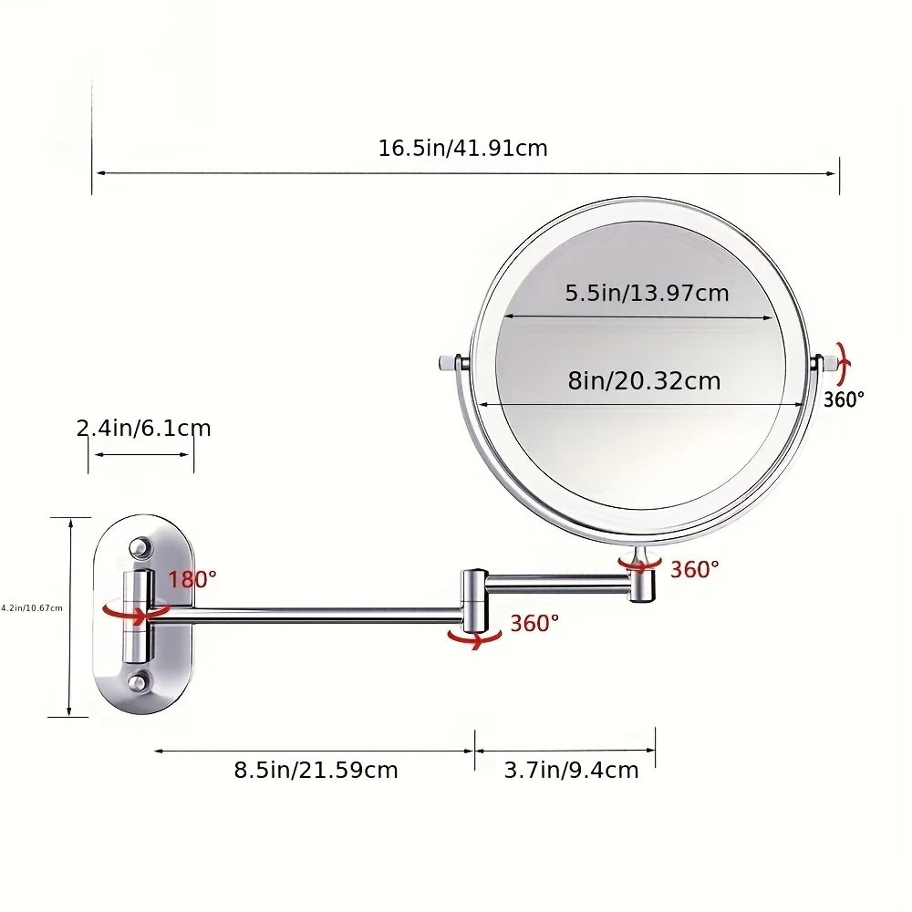 Specchio da bagno Specchio di bellezza da appendere alla parete, specchio cosmetico per trucco retrò, specchio rotondo telescopico bifacciale per riparazione trucco per ragazze