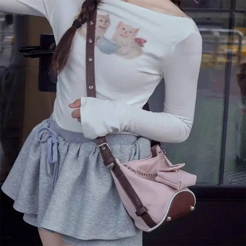 Bloom New Pink Y2k Bucket Bag Purse Handbag Women Haruku Aesthetic Nylon Underarm Shoulder Female Casual Crossbody Bags