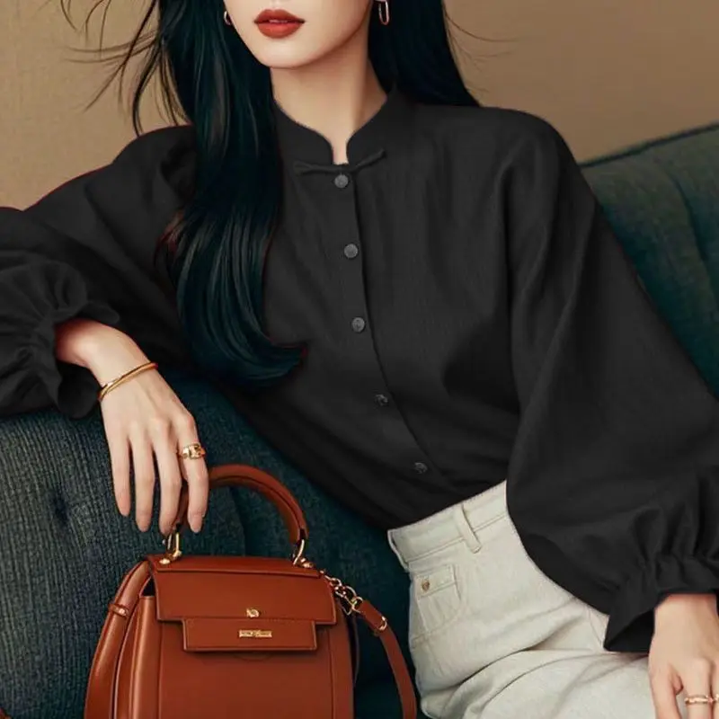 Elegant Vintage Solid All-match Blouse Spring Autumn New Long Sleeve Simplicity Temperament Shirt Tops Office Women Clothing