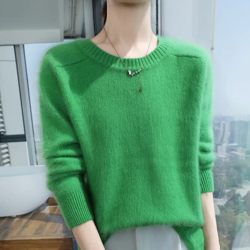 เสื้อสเวตเตอร์แคชเมียร์ขนมิงค์แท้ 100% ดีไซน์หรูหรา อุ่นสบาย สำหรับฤดูใบไม้ร่วงและฤดูหนาว  แบบสวม  คอกลม  แขนยาว  เสื้อถัก  เสื้อผ้าพื้นฐาน  เสื้อท่อนบน