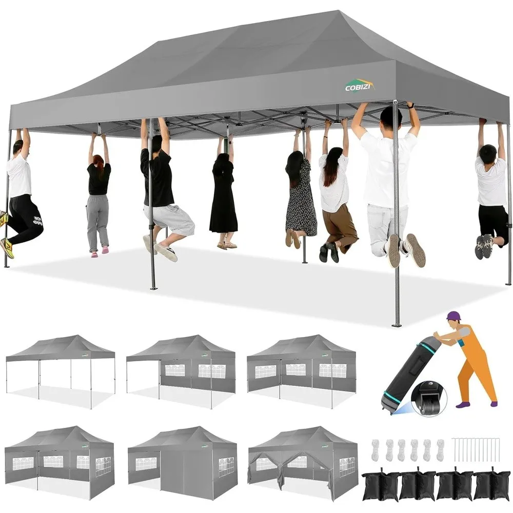 10x20 Heavy Duty Pop Up Canopy Tent with Sidewalls Easy Up Canopy
