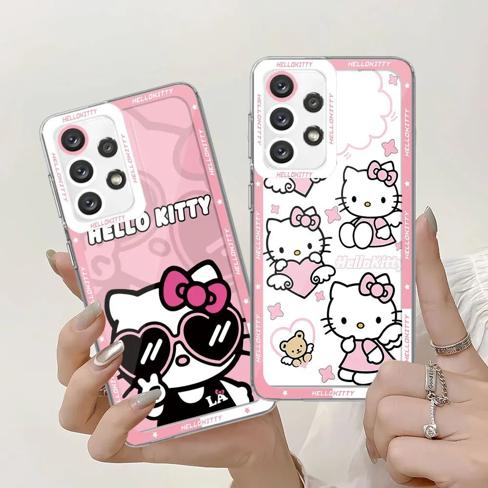 Transparent Soft Back Shell Cover Phone Case for Samsung Galaxy A52 5G A71 A31 A50 A21s A51 4G A12 A32 A22 A72 Hellokitty Cute