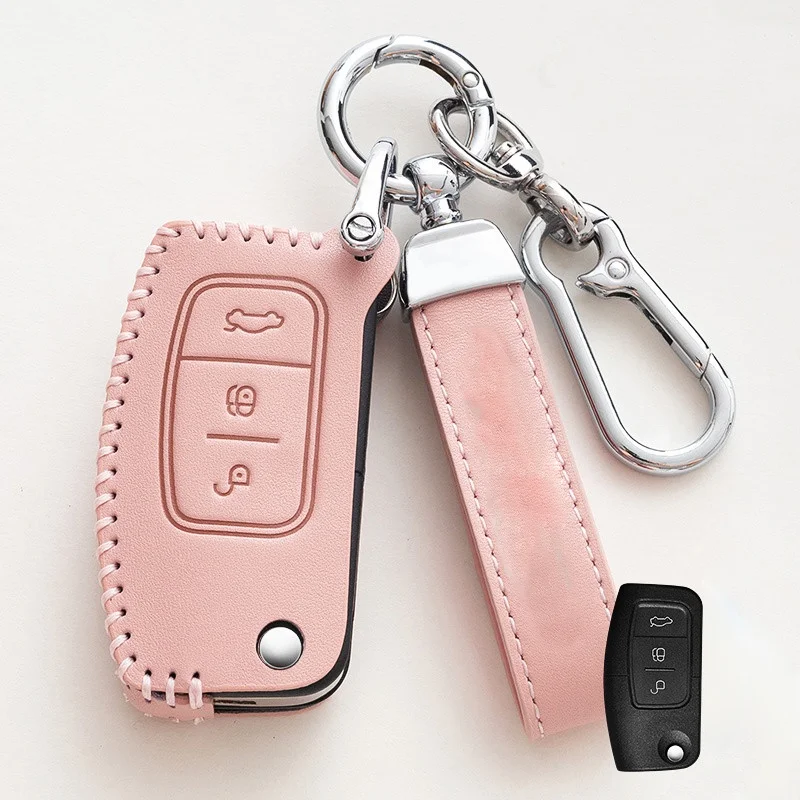 

Oli Leather Car Key Case Cover For For Ford Focus 2 MK2 Fiesta Mondeo Galaxy Falcon Territory Ecosport Kuga Escape Key Fob Case