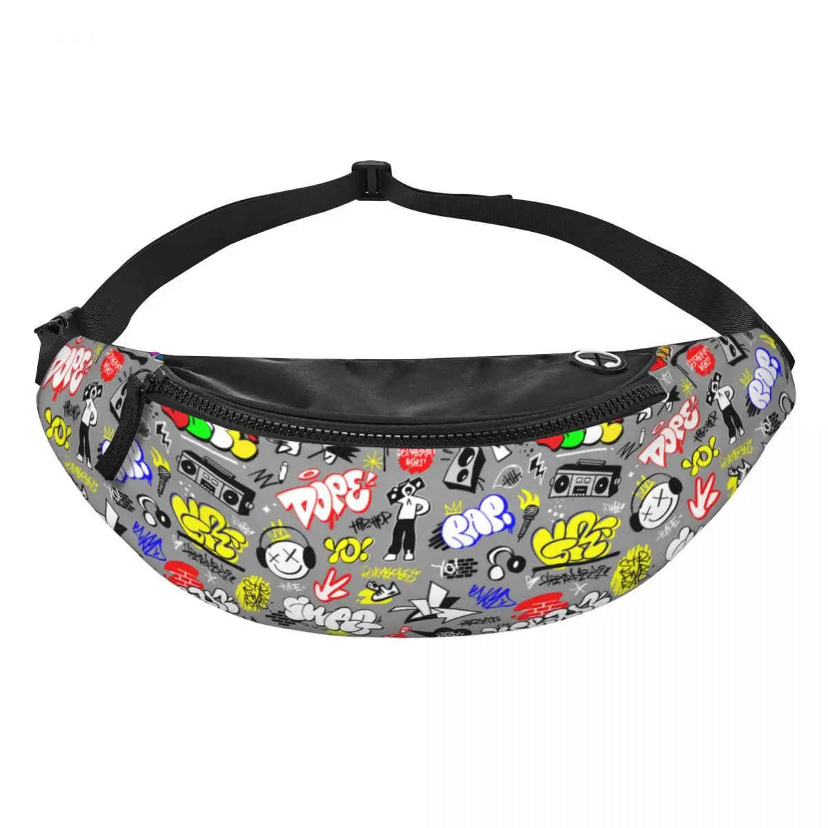 Custom Rap Music Fanny Pack para mulheres e homens, letras de estilo de rua, grafite, crossbody, bolsa de cintura para ciclismo, telefone, bolsa de dinheiro