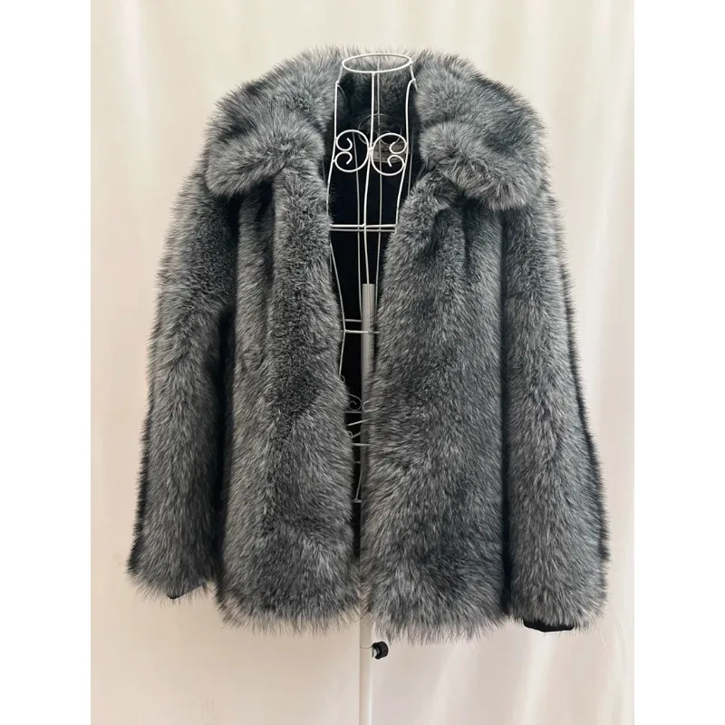 Luxury Brand Men's Autumn Winter Fluffy New Business Casual Silver Fox Fur Jacket Faux Fur Coats Fashion Charming Warm Tops