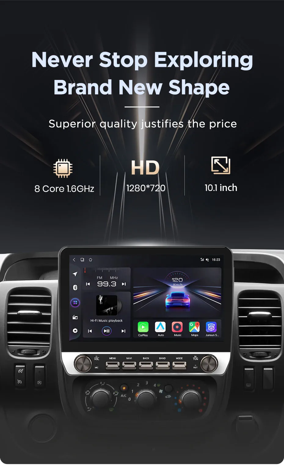 10,1" Autoradio für Renault Trafic 3 2014-2021 für Vivaro B 2014-2018, kabelloses CarPlay, Android Auto, Head Unit, IPS-Touchscreen mit physischen Tasten, DSP, GPS-Navigation, RDS, BT, SWC, Plug-and-Play, 2DIN-Multimedia-Player mit zwei physischen Knöpfen. – Detail 6