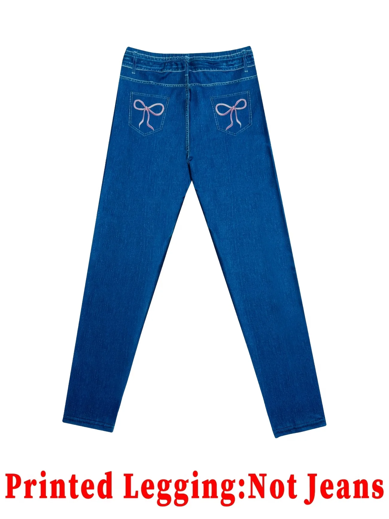 Bedruckte Leggings – kein Denim-Stoff, durchgehend mit einem Denim-Muster bedruckte lange Hosen mit einer aufgesetzten Tasche und Knopfdetails. Neu eingetroffen – Detail 4