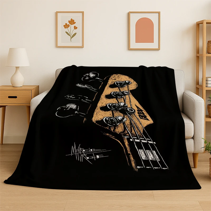 Retro Fender Logo Guitar Instruments Music Flannel Blanket Soft Warm Throw Blanket for Bedroom Living Room Bed Travel Picnic
