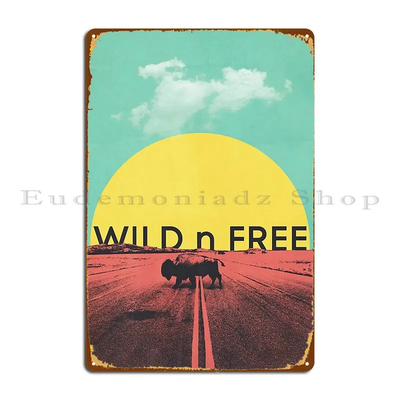 Wild bison roaming graphic art Metal Sign plates Create Character Garage Tin Sign Poster