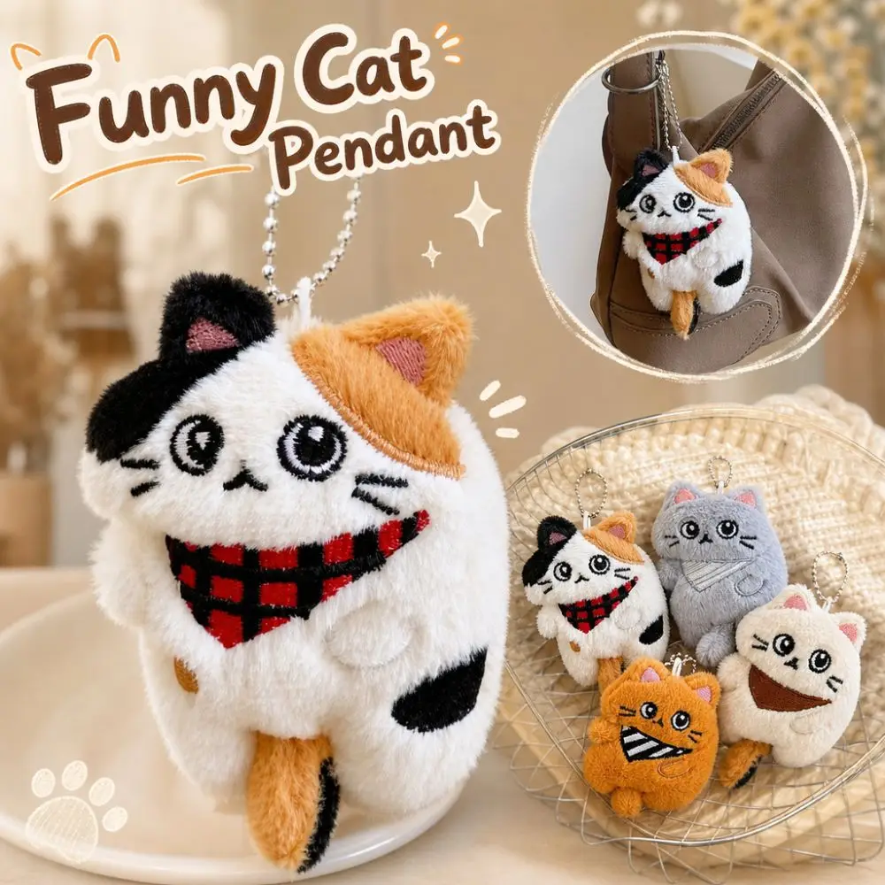 Funny Cartoon Cat Pendant Big Eyes Versatile Kitten Keychain lifelike Lightweight Orange Cat Doll Bag,key Charm