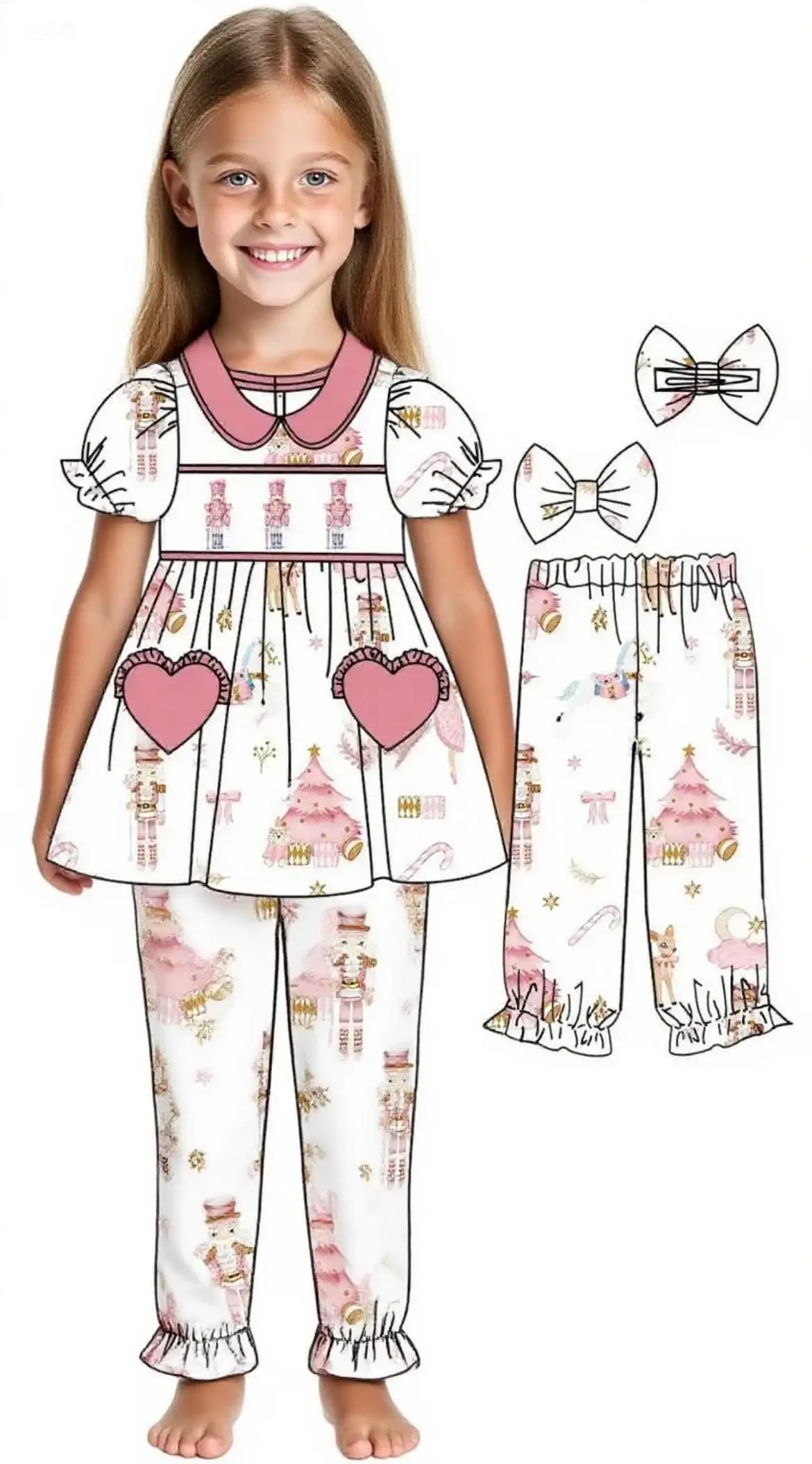 

BoutiqueToddler Girls Pajamas Sets Stylish Soldier Print Print Lapel Lapel Short Sleeve Tops with Pants 2Pcs Sleepwear sets