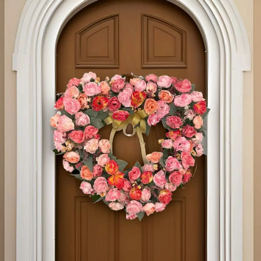 

Cute Artificial Rose Love Wreath Roses Flowers Handmade Heart Shaped Hanging Wreath Elegant Front Door Hanging Garlands