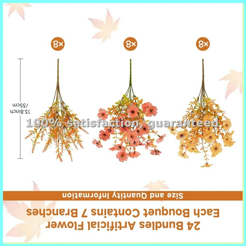 24PC Bundles Artificial Fall Flowers for Outdoors Decoration, Eucalyptus Lavender Faux Autumn Fake Plants-AD23