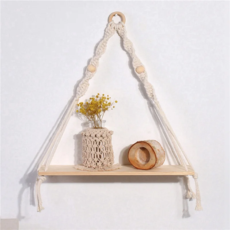 

【Party-Decoration】Wall Hanging Shelf ,Boho Shelves With Wood Shelf ,4 Pcs Handmade Macrame Shelf For Hanging Plants And Decor