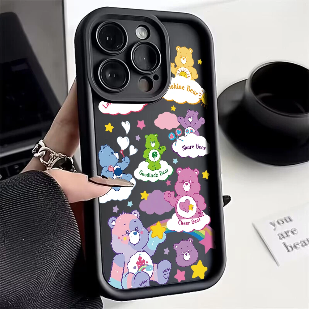 Cute Cartoon C-Cares Bears Phone Case for OPPO A7 A16 A17 A38 A53 A54 A55 A58 A72 A74 A76 A78 A94 A98 5G Cover With Hand Strap