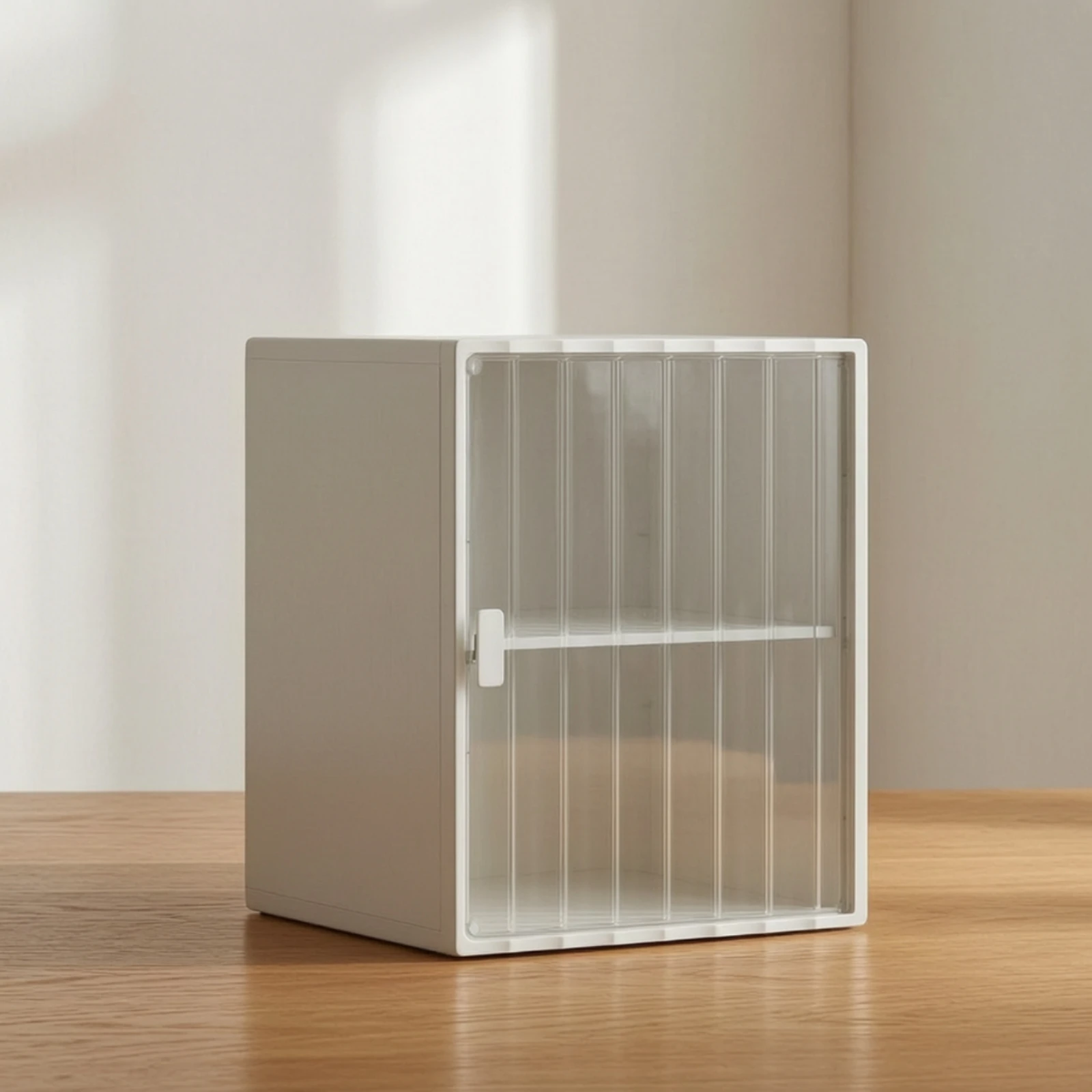 Storage Cabinet with Door Translucent Organizer Cabinet Furniture Ribbed Multifunctional for Bedroom, Dorm Room