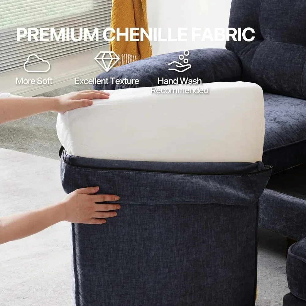 Chenille reversível pequeno sofá secional, sofá moderno com chaise, sofá em forma de L