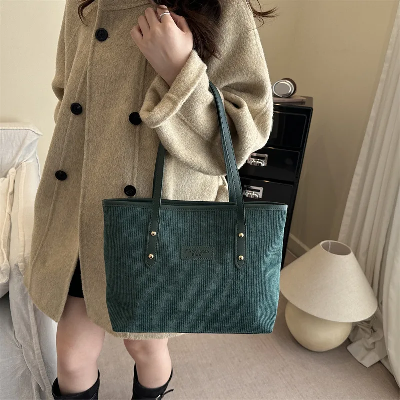 

Handle Bag for Commute Simple and Casual Texture Stroage Women Versatile Shoulder Large Capacity Corduroy Casual Tote