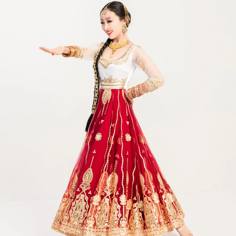 India Anna Great Swing Skirt Set Boutique Embroidery Handmade Diamond Dress Bollywood Katak Style Performance Dress