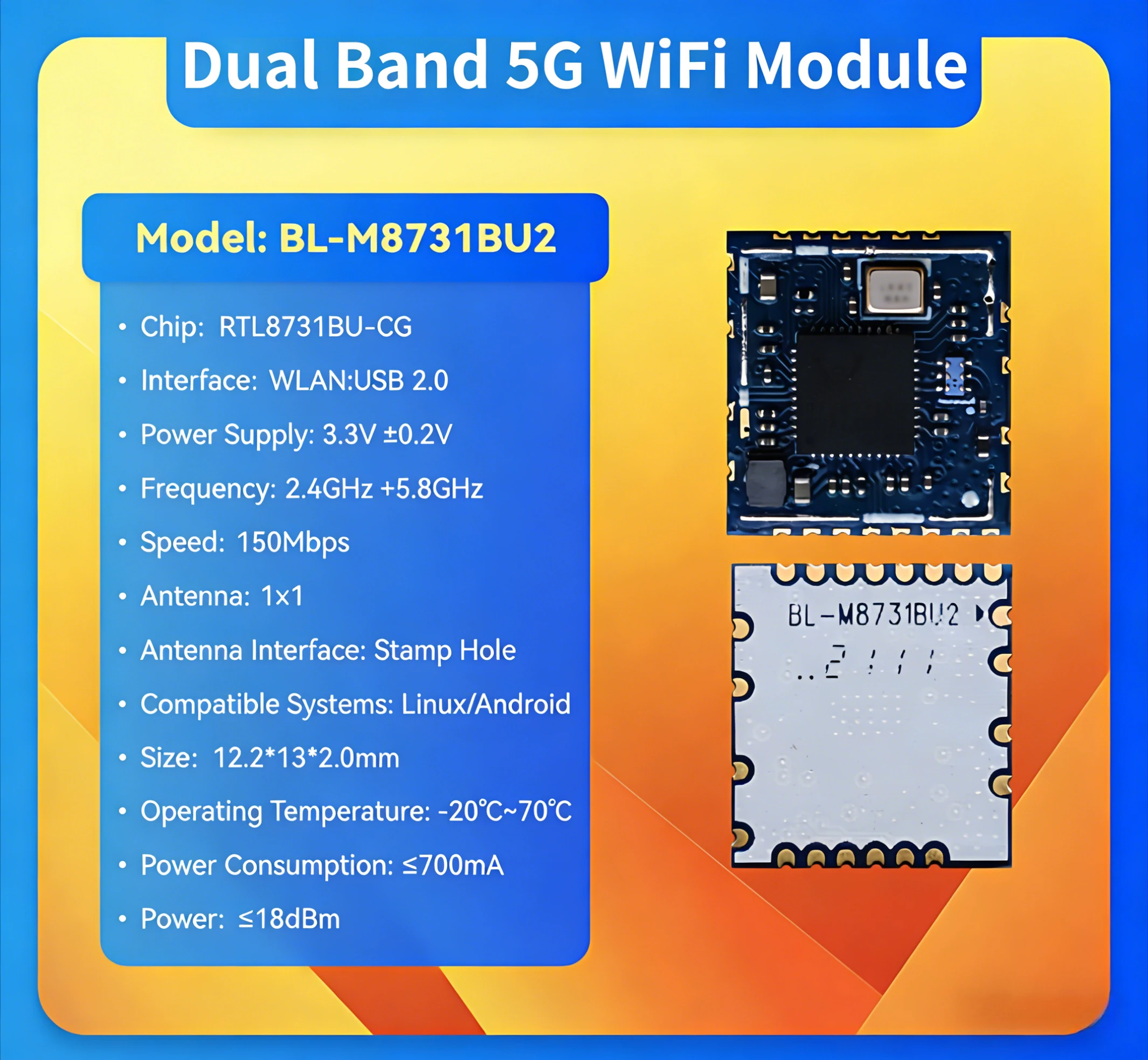 BL-M8731BU2 Dual Band 5G WiFi Wireles Module with RTL8731BU Chip  for Projector Screen Casting
