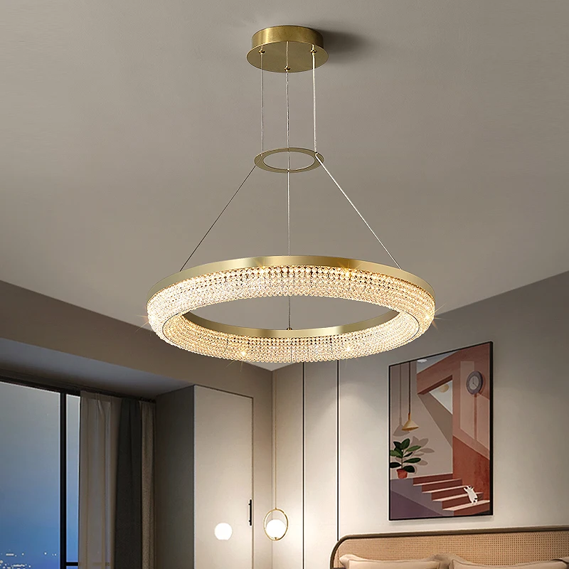 Nordic Round Crystal Led Ceiling Chandelier Luxury  Dining Kitchen Island Ceiling Lamp Living Room Pendant Lights Home Decor