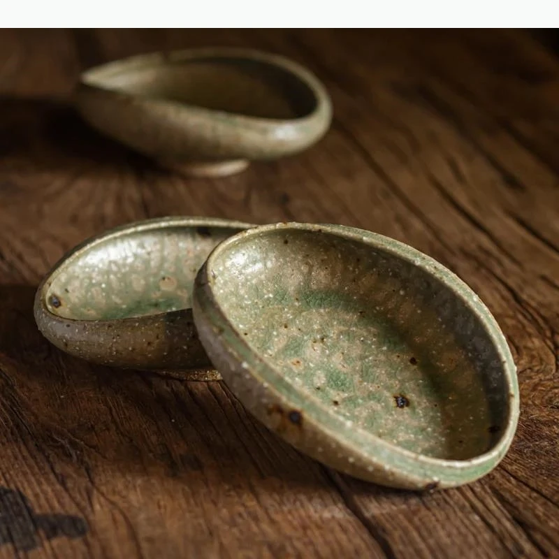 Coarse Pottery Tableware Oval Shaped Dining Plate Ceramic Dessert Refreshments Tray Snack Bowls Dim Sum Dish