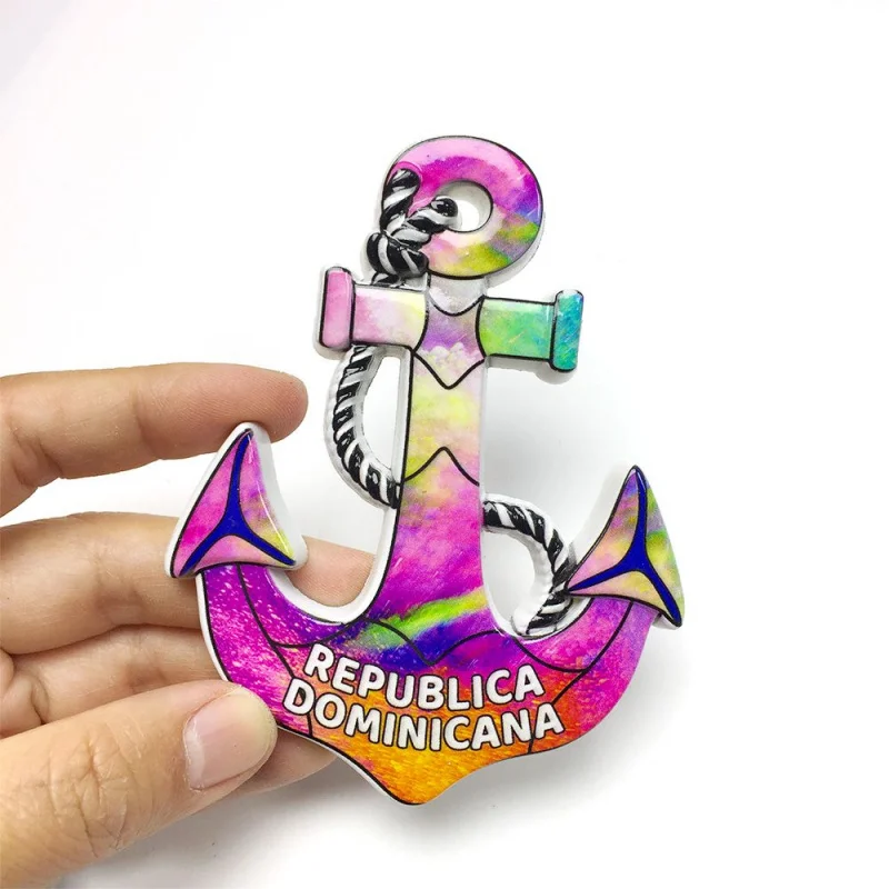 

Dominican Republic Hand-Painted Anchor Design Refrigerator Magnet Cultural Creative Travel Souvenir Home Decor
