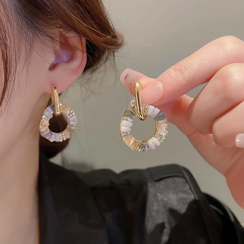 ZAKOL Elegant Rhinestone Zircon Drop Earrings Golden Circle Dangle Earrings for Women Simple Fashion Round Earring Jewelry image 2
