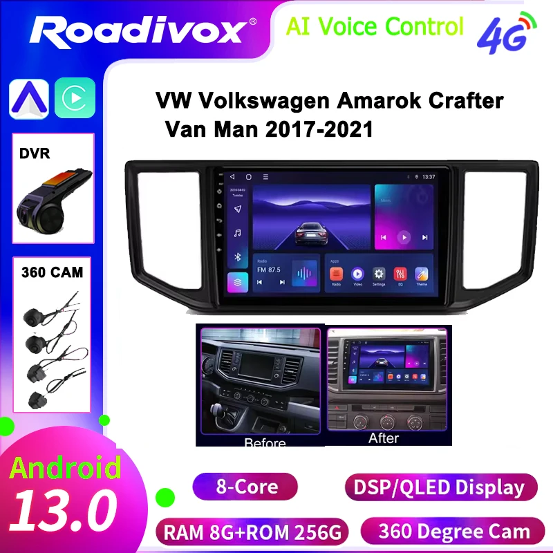 Автомобильная стереосистема Android с сенсорным экраном для VW Volkswagen Amarok Crafter Van Man 2017-2021, GPS-навигация Carplay