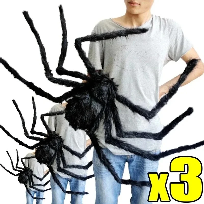 1/3pcs Giant Black Plush Spider Halloween Decorations Outdoor Scary Large Spiders Halloween Party Bar Haunted House Horror Props