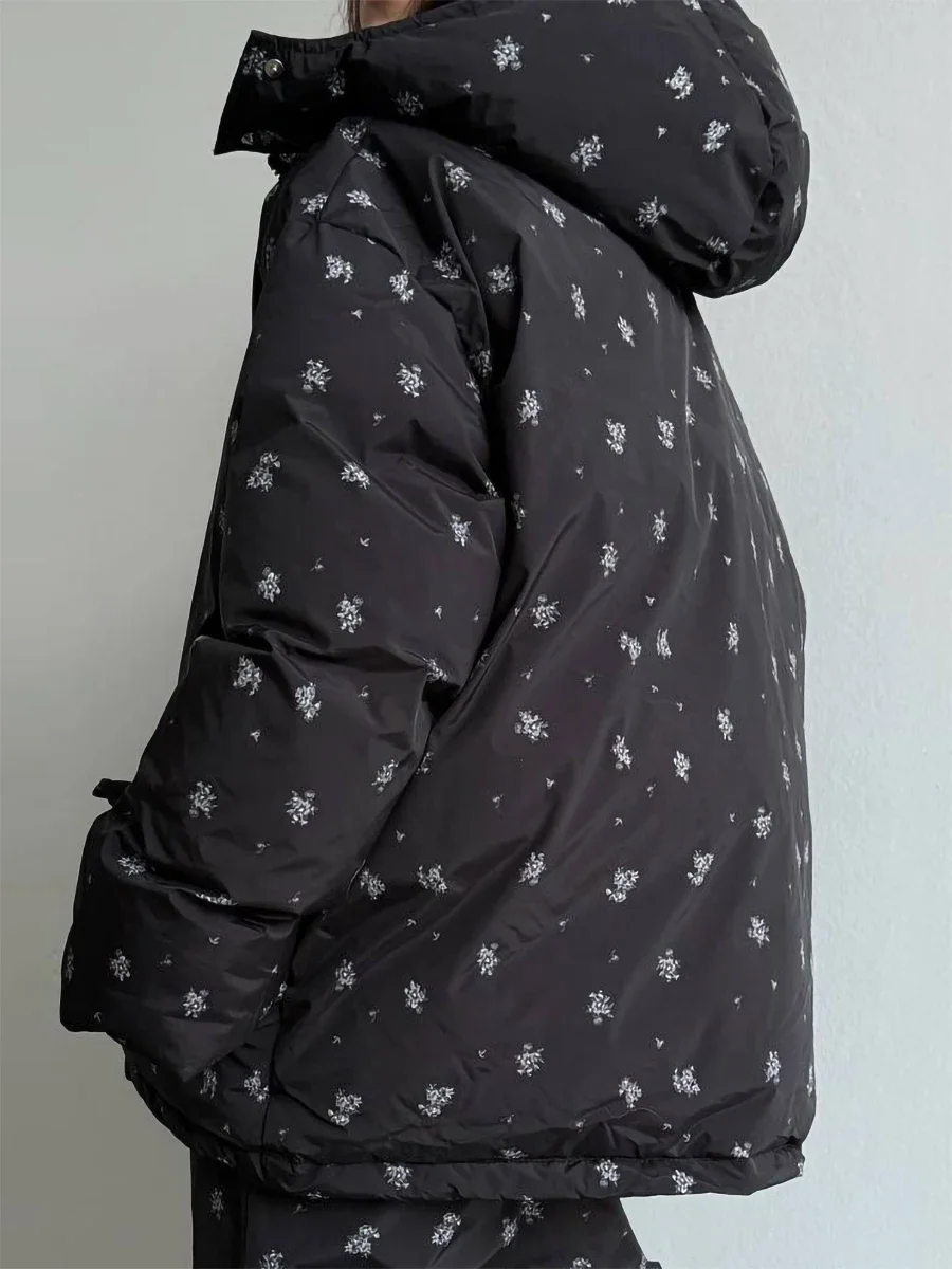 Wolfeel 2026 Winter New Flower Bread Cotton Jacket Warm and Fashionable Drawstring Design Loose Medium Length Fashion Jacket