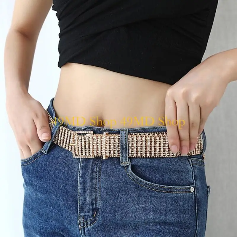 49MD Glinting Waist Chain Gothic Chain Sexy Shiny Artificial Crystal