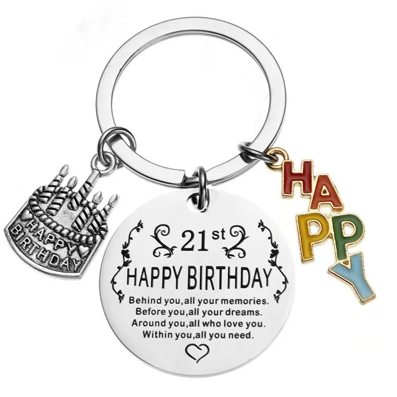 10 Pieces Cake Round Stainless Steel Keychain as a Birthday Gift for Women