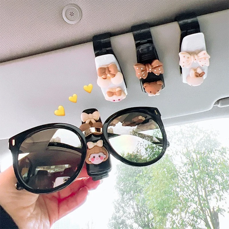 

Car Glasses Clip Car Sun Visor Bear Creative Multifunctional Sunglasses Holder Car Ticket Card Clip