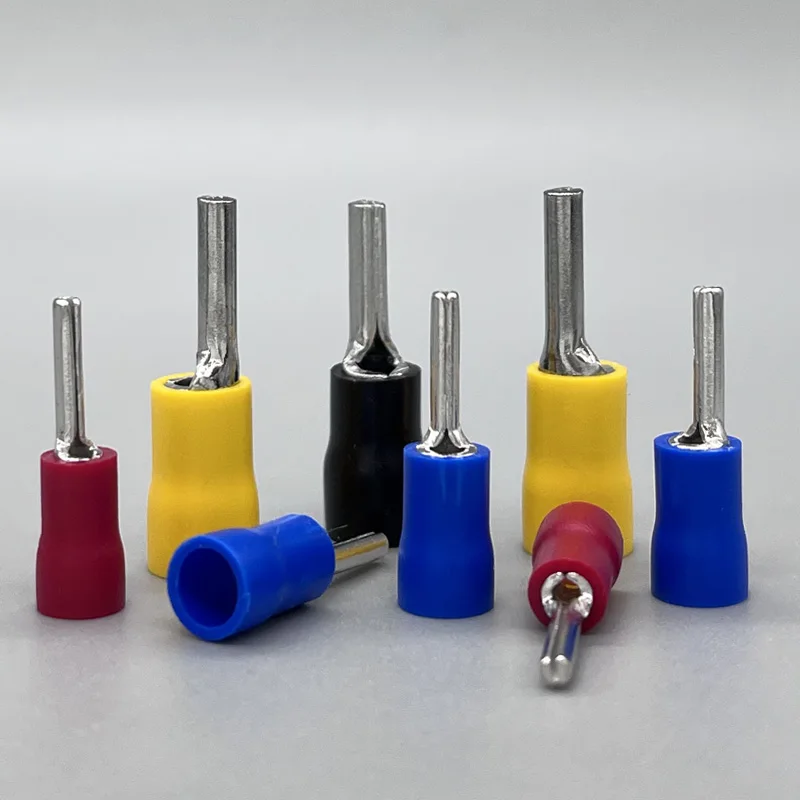 50-1000PCS Insulated Pin Terminals Pure Copper Crimp Terminals PTV1.25/2/3.5/5.5-10/12/13 Electrical Wire  Connector